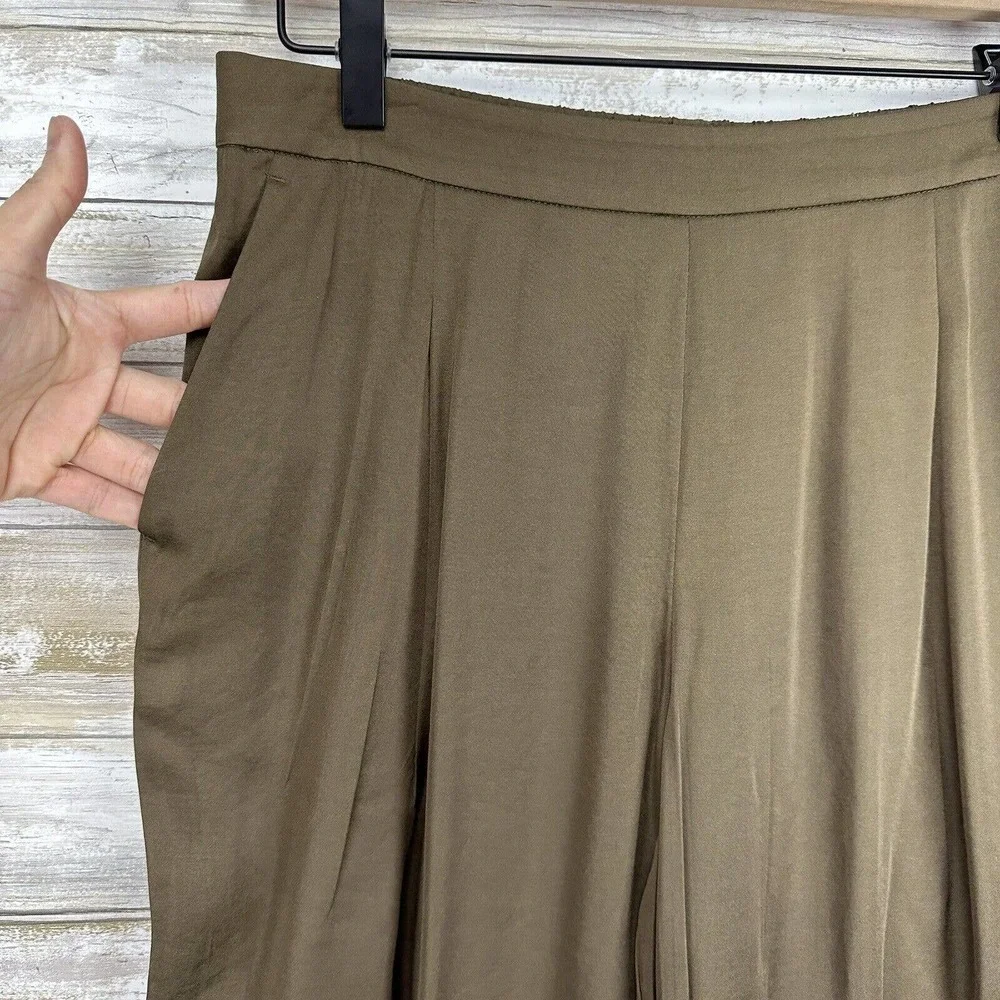 LAFAYETTE 148 Women's Satin Pants Size Medium Soho Track Pant Green Rayon‎ Blend